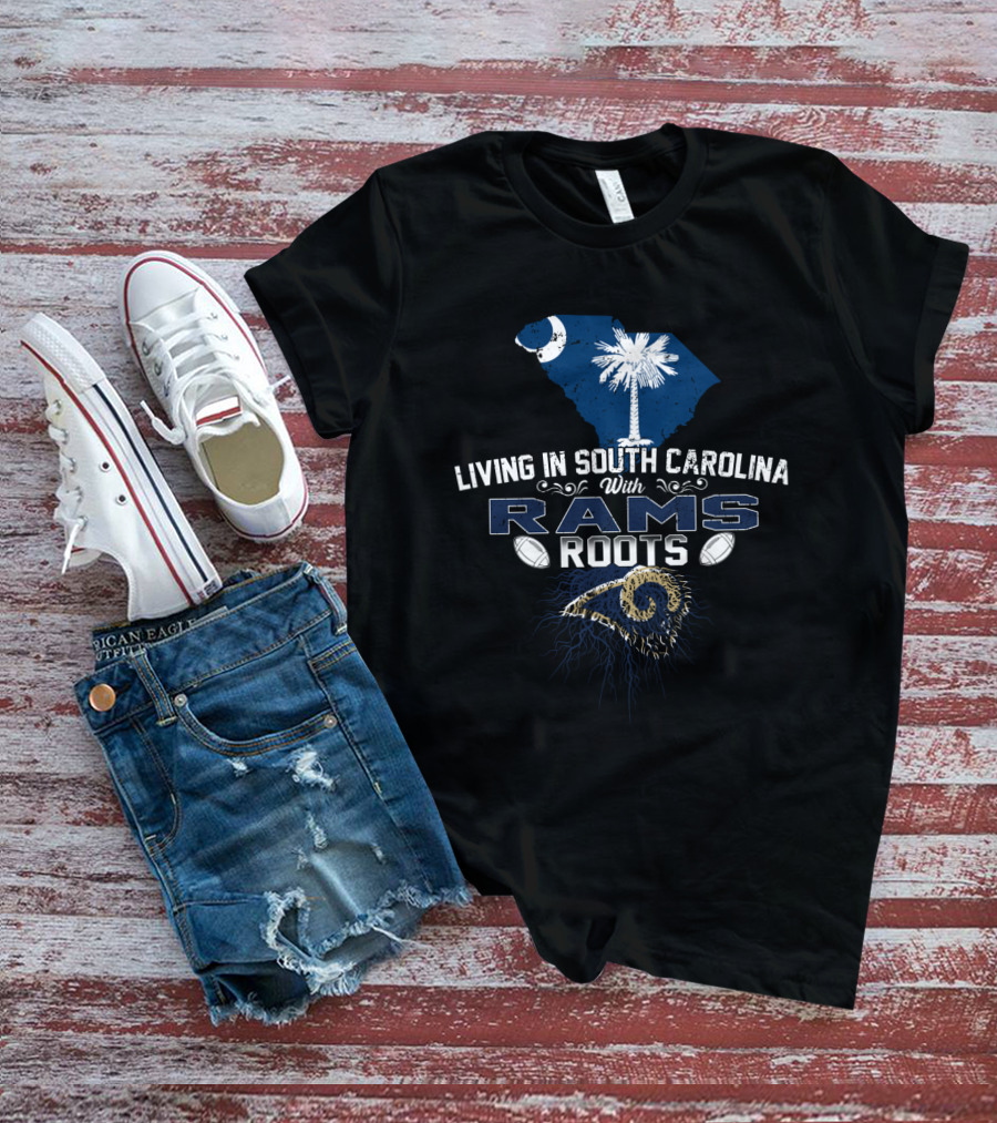 Living In South Carolina With Rams Roots Palmetto Crescent Moon Axial T-Shirt