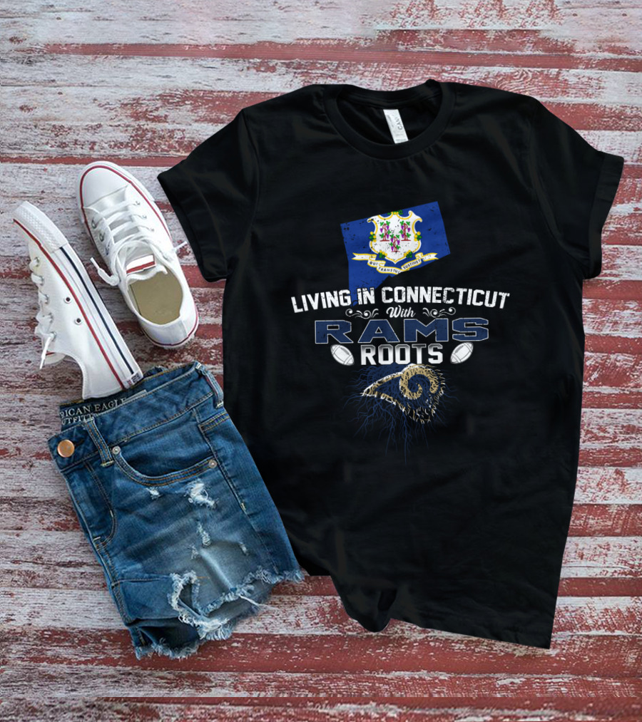 Living In Connecticut With Rams Roots Connecticut Map NFL Football T-Shirt