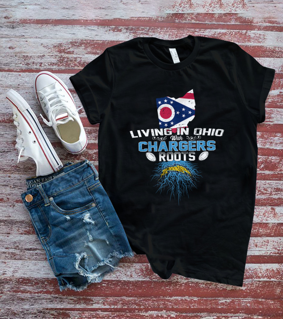 Living In Ohio With Chargers Roots And Ohio Flag Charger Bolt T-Shirt