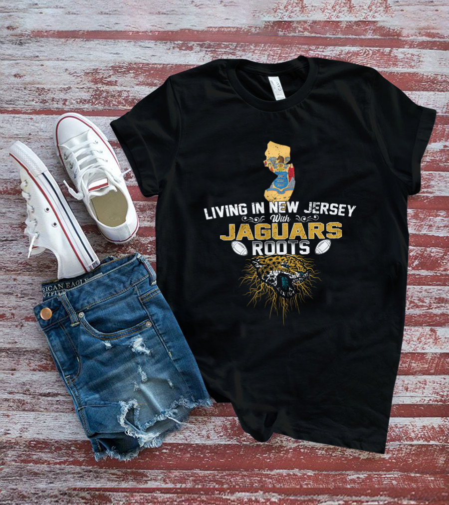 Living In New Jersey With Jaguars Roots Map And Fierce Jaguar Head T-Shirt