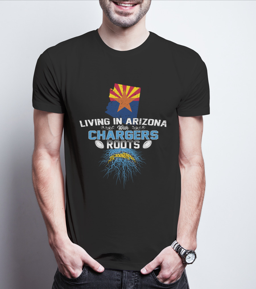 Living In Arizona With Chargers Roots Arizona Flag Map Football T-Shirt