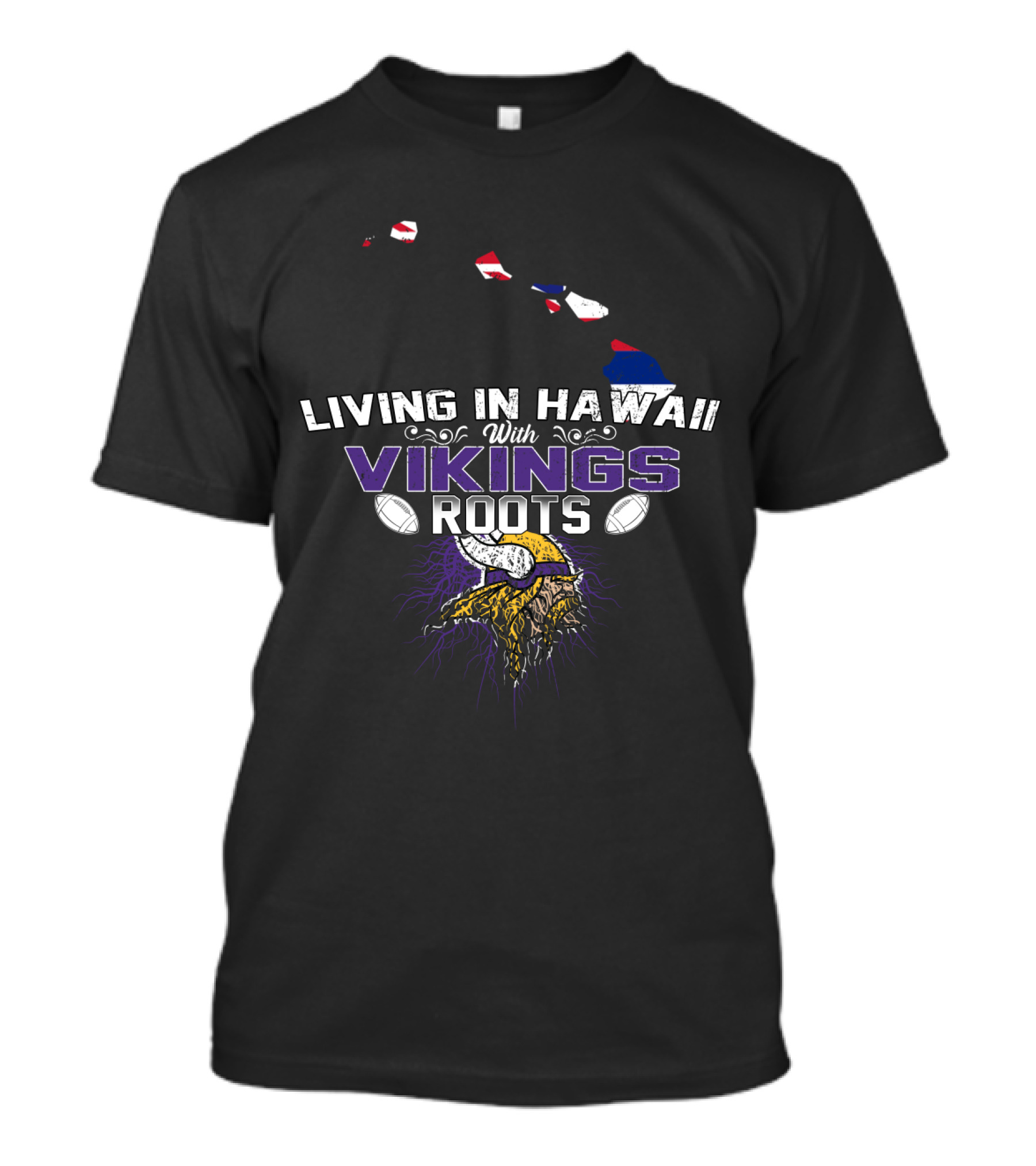 Living In Hawaii With Vikings Roots Football Helmet Map T-Shirt