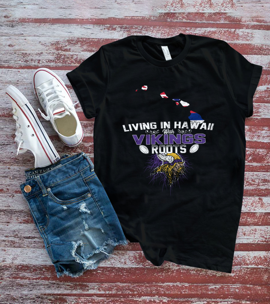 Living In Hawaii With Vikings Roots Football Helmet Map T-Shirt