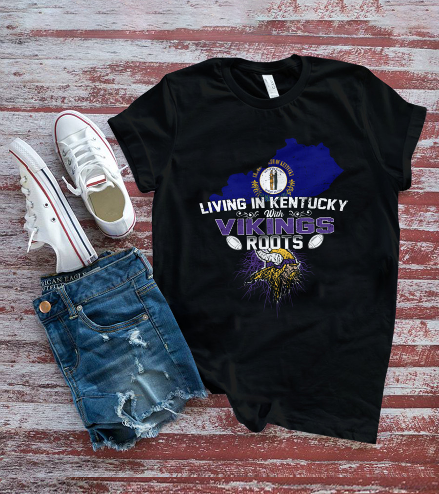 Living In Kentucky With Vikings Roots Minnesota Football Heritage Map Seal T-Shirt
