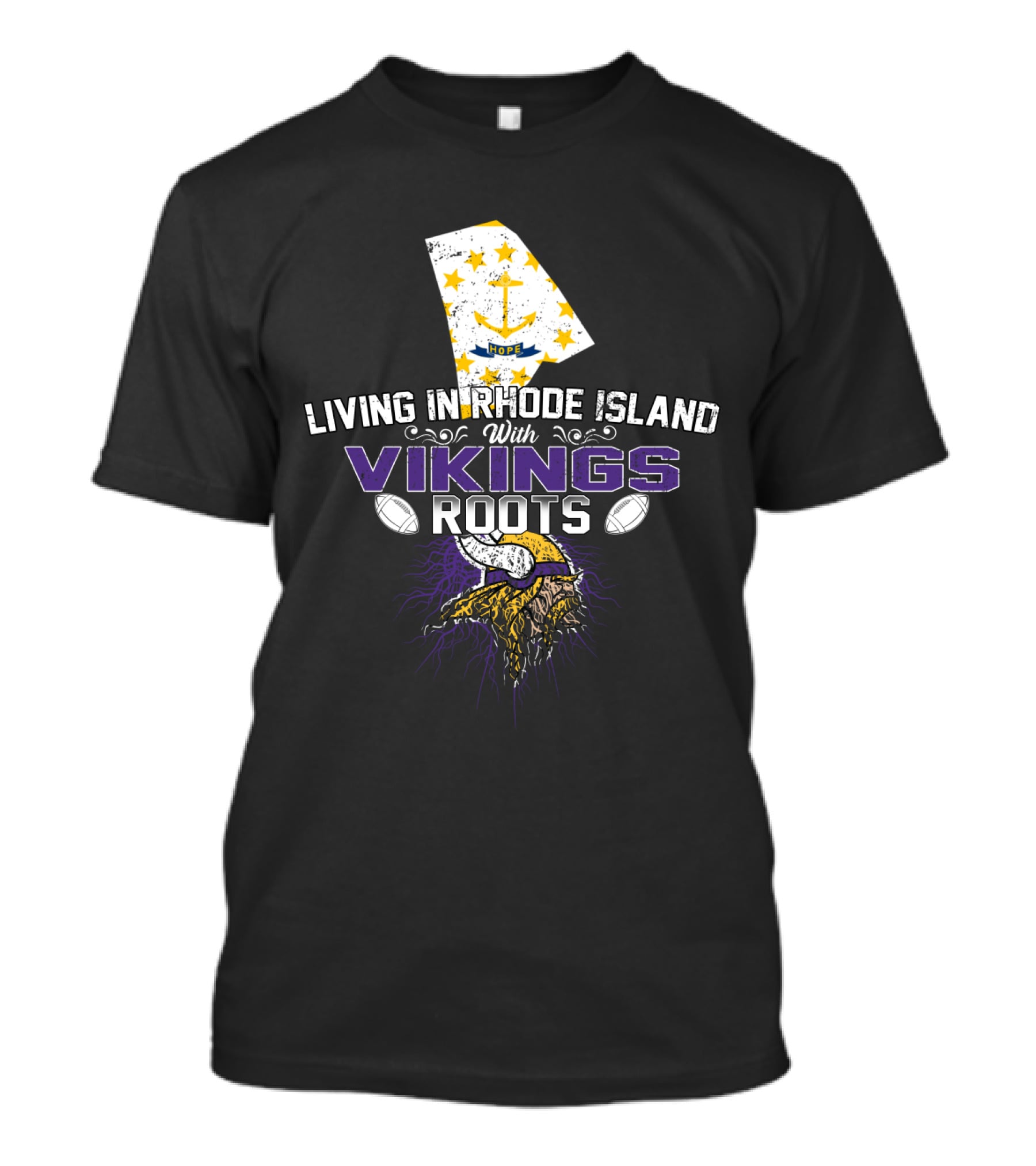 Living In Rhode Island With Vikings Roots Anchor Map Helmet Football T-Shirt