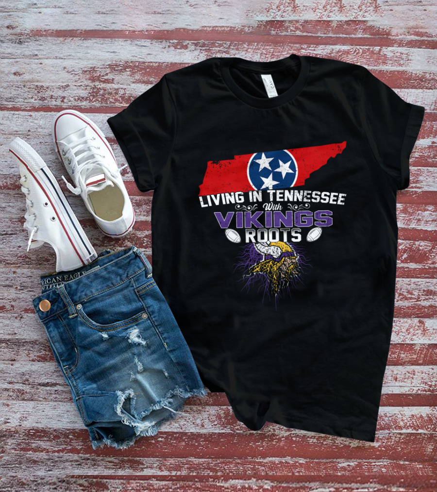 Living In Tennessee With Vikings Roots Tennessee Flag Viking Helmet Football T-Shirt