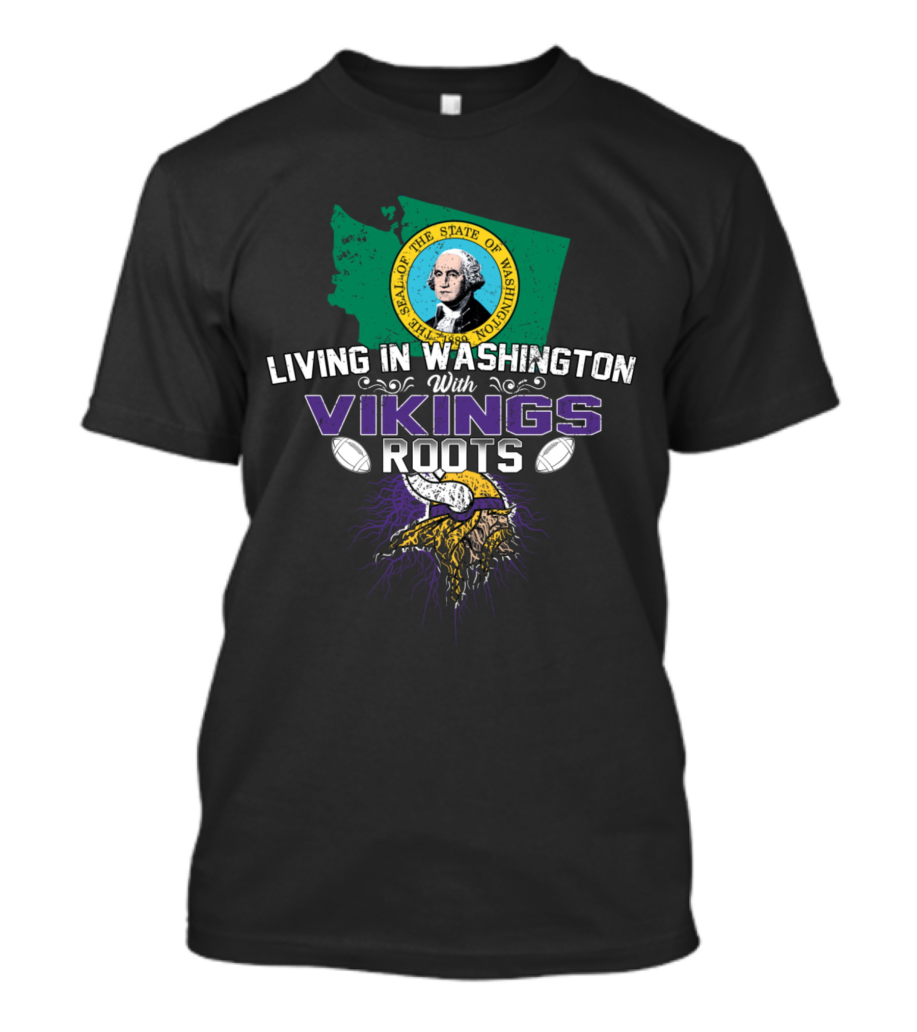 Living In Washington With Vikings Roots State Seal Football Connection T-Shirt