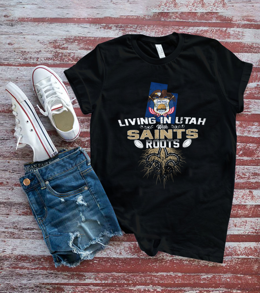 Living In Utah With Saints Roots Utah State Emblem And Fleur-de-Lis T-Shirt