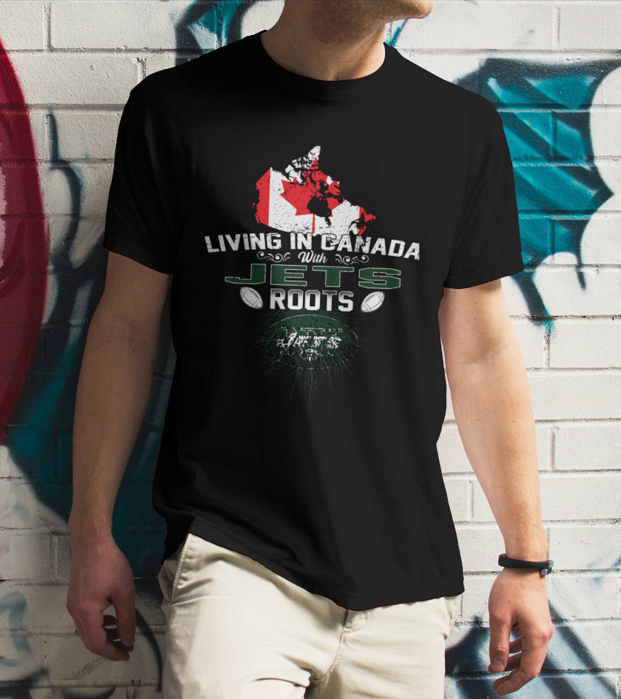 Living In Canada With Jets Roots Map And Football T-Shirt