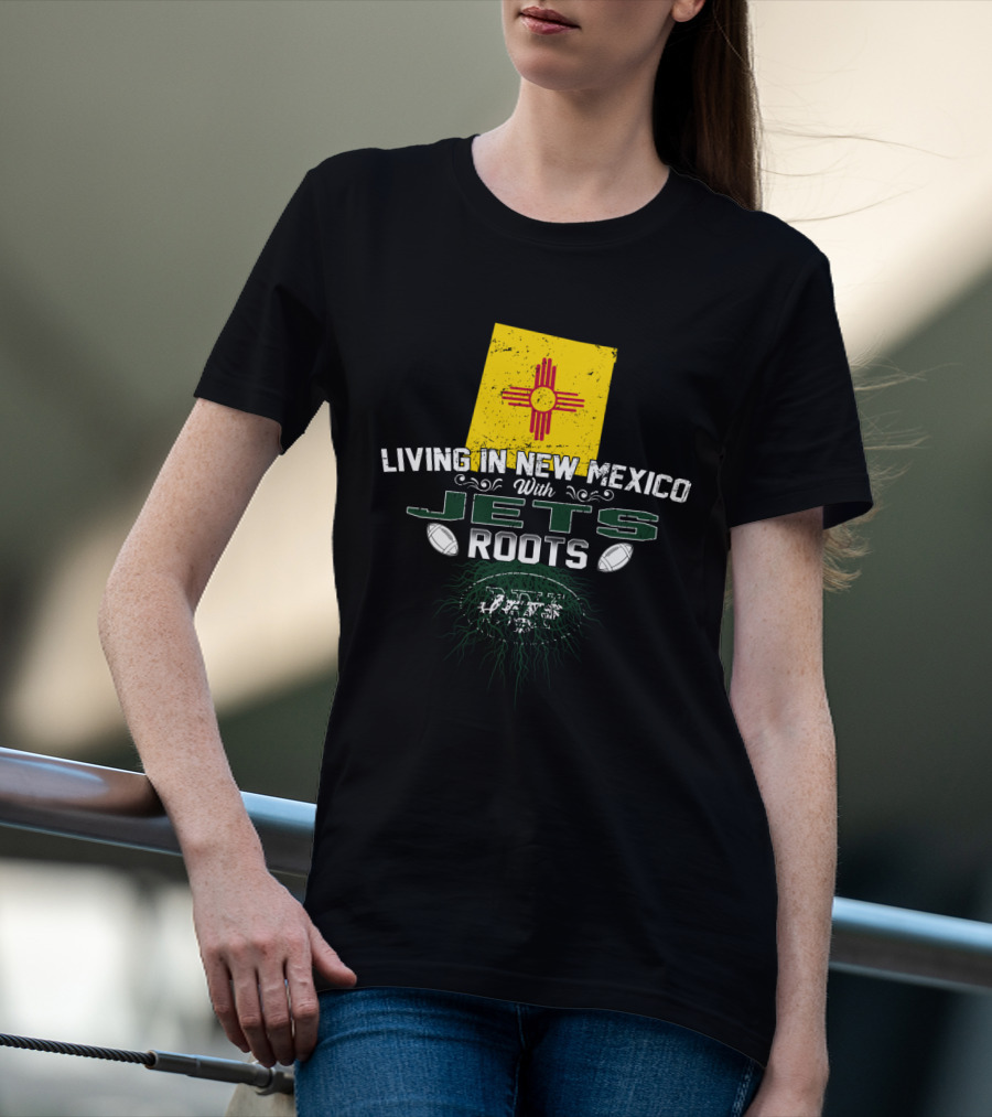 Living In New Mexico With Jets Roots New Mexico Flag Football Helmet T-Shirt