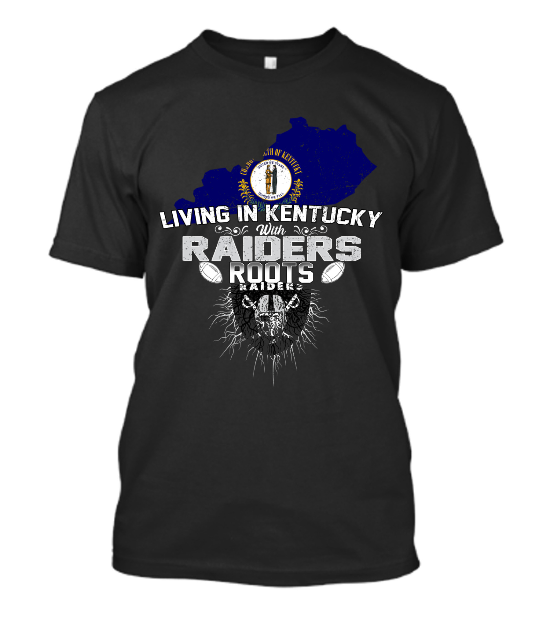 Living In Kentucky With Raiders Roots Kentucky Map Football Themes T-Shirt