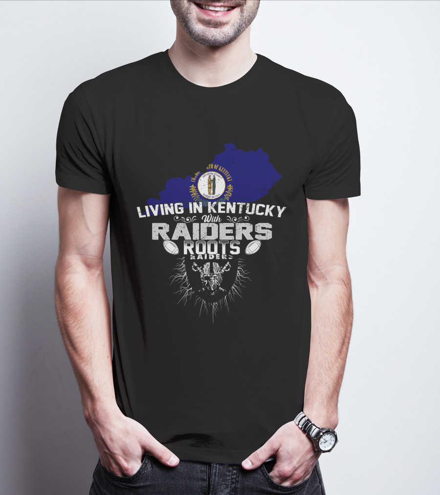 Living In Kentucky With Raiders Roots Kentucky Map Football Themes T-Shirt