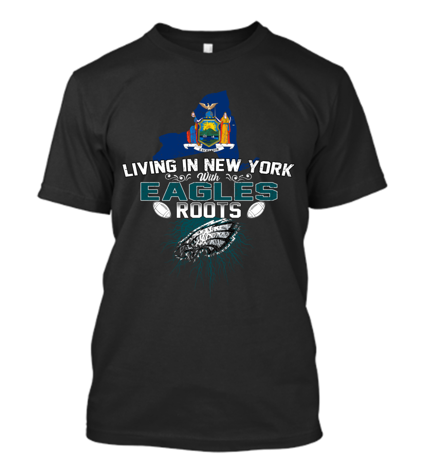 Living In New York State With Philadelphia Eagles Roots And Football Pride T-Shirt