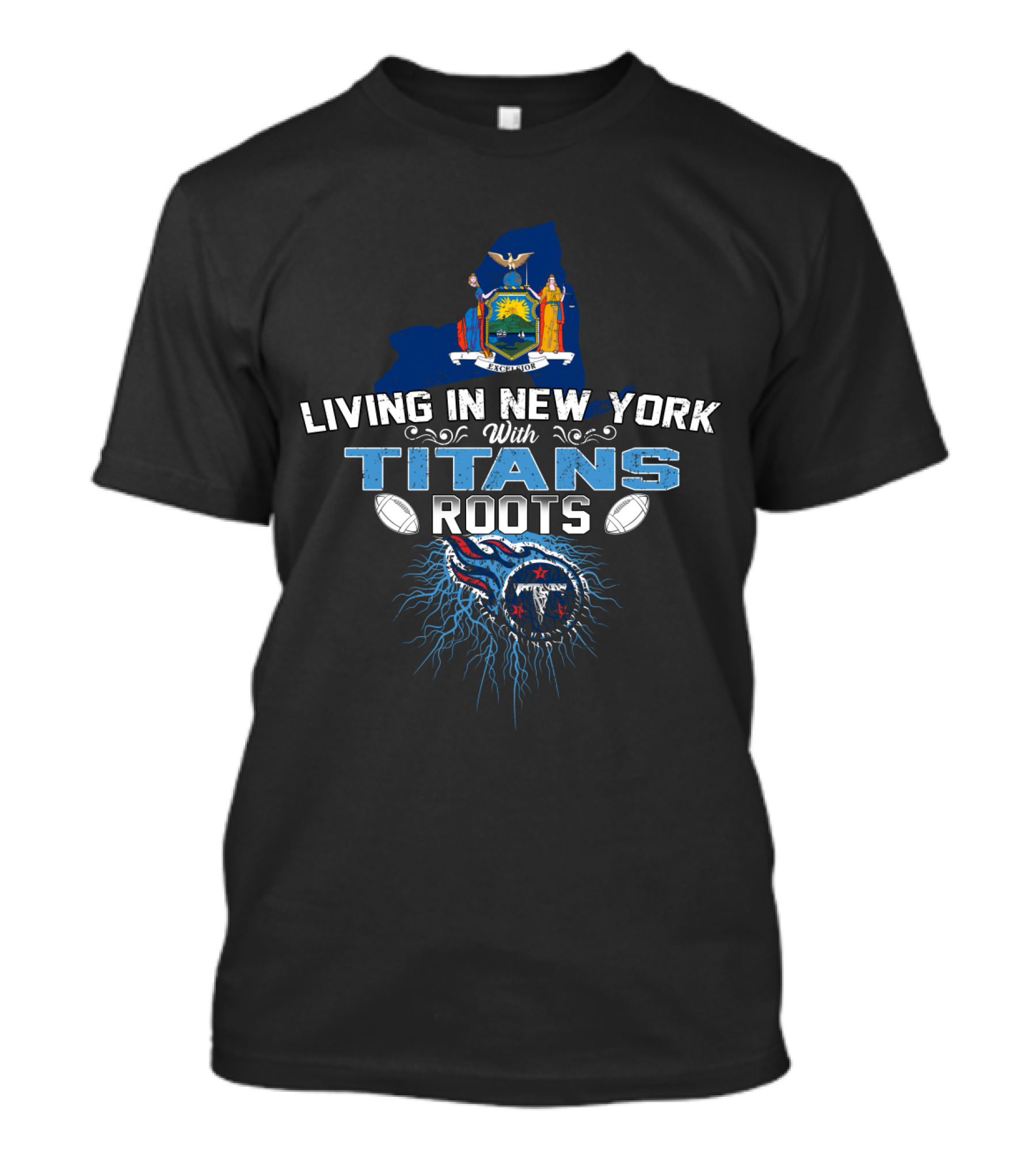 Living In New York With Titans Roots Map State Football Badge T-Shirt