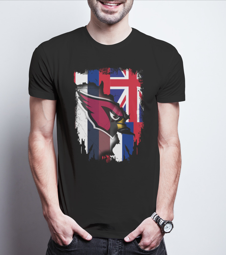 Hawaii Flag With Cardinals Logo Overlapping T-Shirt