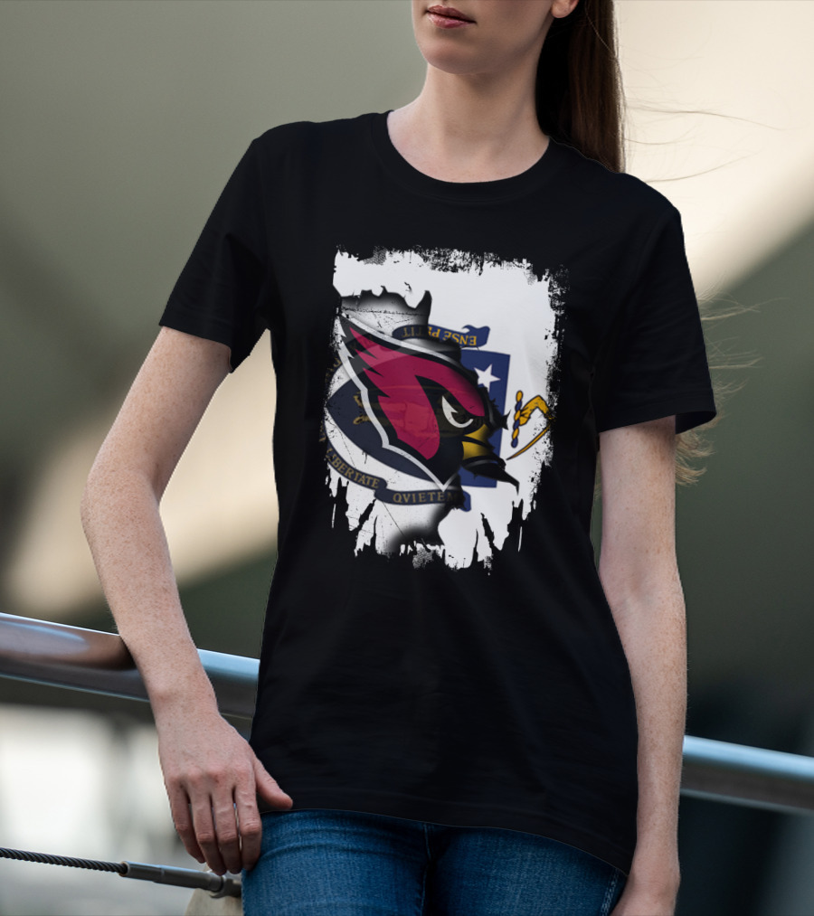 Massachusetts State Flag With Cardinals Football Logo Overlay T-Shirt