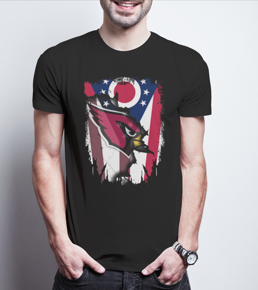 Ohio Flag With Cardinal Bird Logo Together T-Shirt