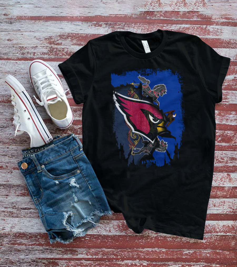 Pennsylvania State Outline With Cardinals And Horsemen Elements T-Shirt