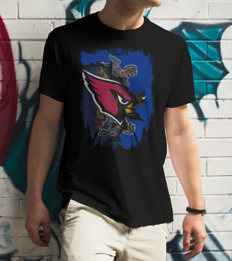 Pennsylvania State Outline With Cardinals And Horsemen Elements T-Shirt
