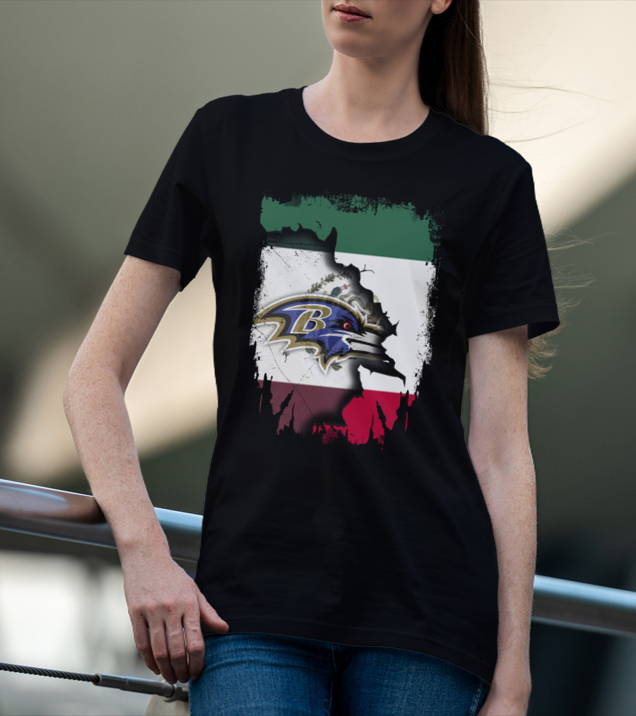 Mexico Flag Map With Baltimore Ravens T-Shirt
