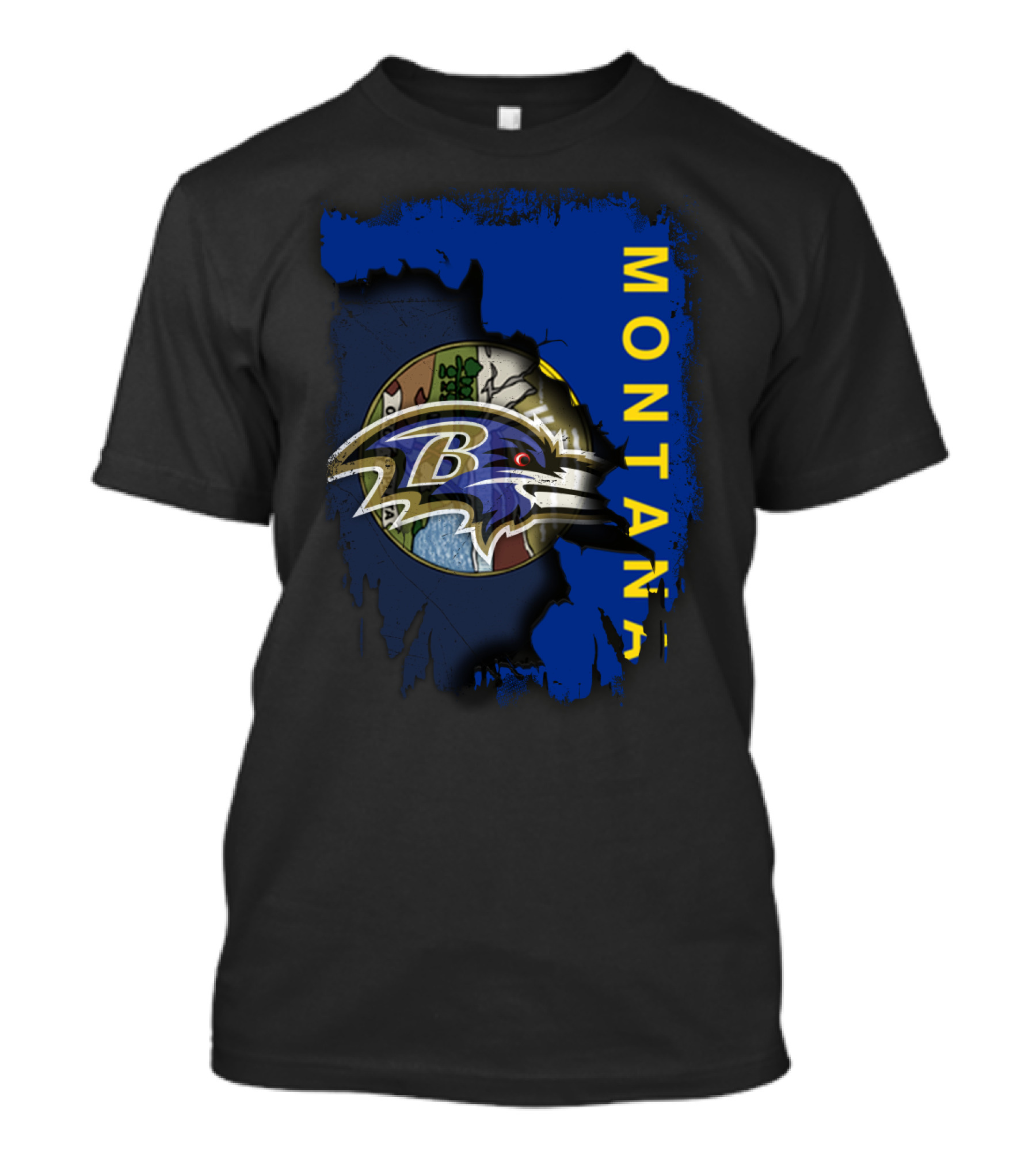 Montana With Baltimore Ravens Logo And Nature Scene T-Shirt