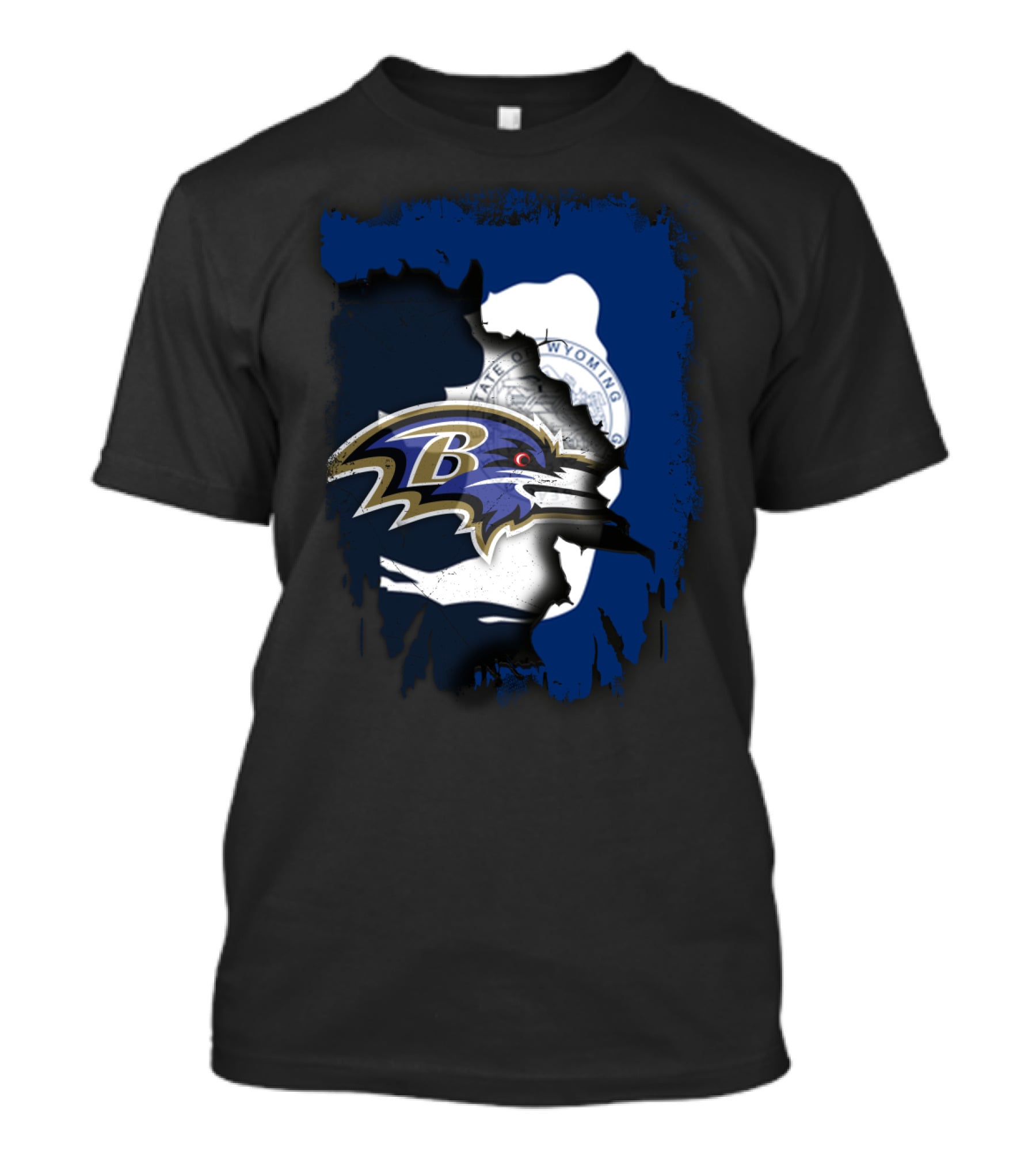 Wyoming State Seal With Baltimore Ravens Logo Integration T-Shirt