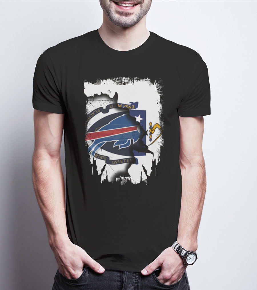 Massachusetts And Buffalo Bills Torn Flag Fusion T-Shirt