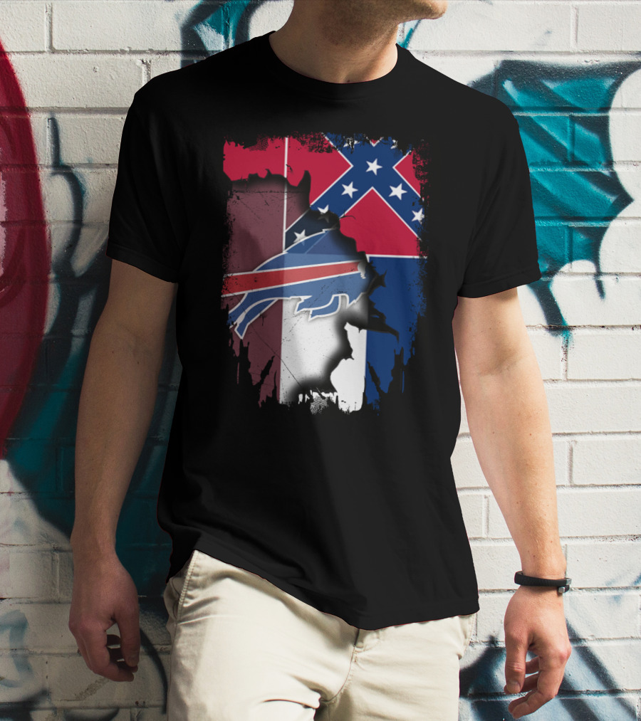 Mississippi State Buffalo Bills Confederate Flag Fusion T-Shirt