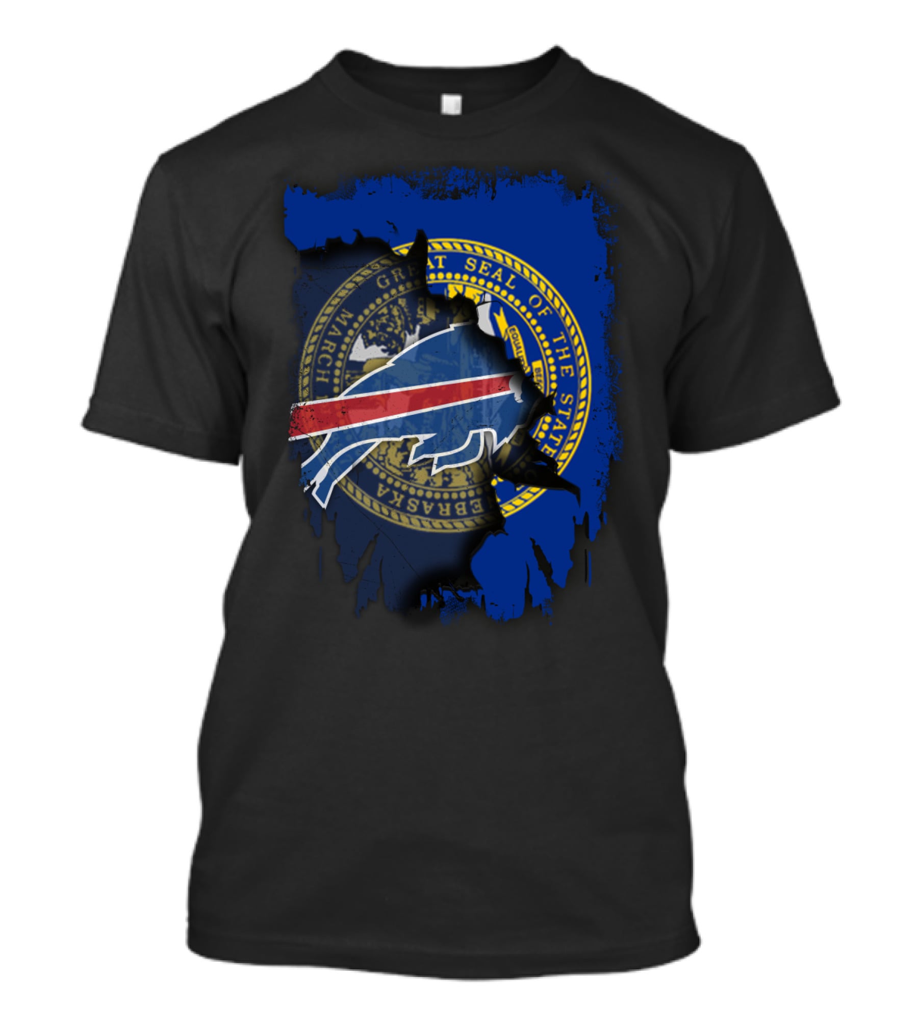 Great Seal Of Nebraska Torn Through Buffalo Bills T-Shirt