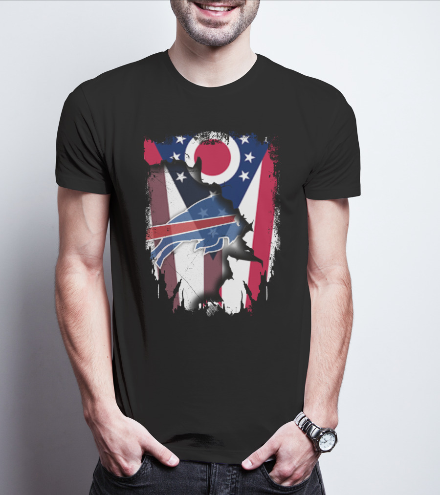 Ohio Flag And Buffalo Bills Logo Fusion T-Shirt