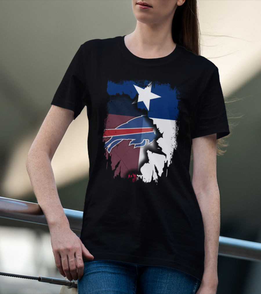 Texas And Buffalo Bills United With Lone Star Flag T-Shirt
