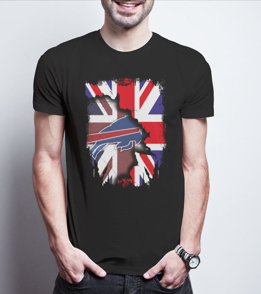 United Kingdom Flag Torn With Buffalo Bills T-Shirt