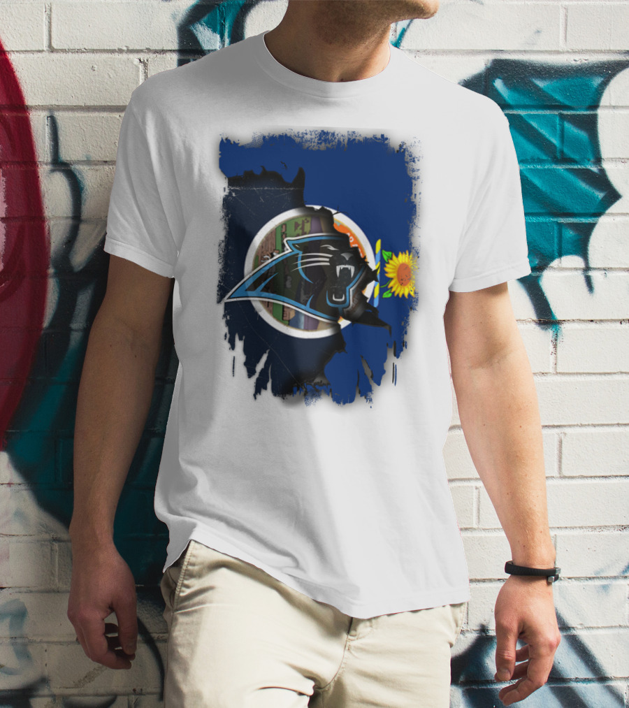 Kansas Sunflower With Carolina Panthers Logo Fusion T-Shirt