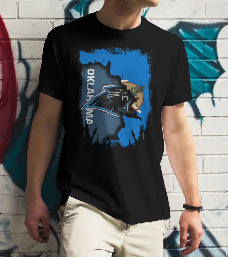 Oklahoma Collaboration With Carolina Panthers Logo And State Flag Elements T-Shirt