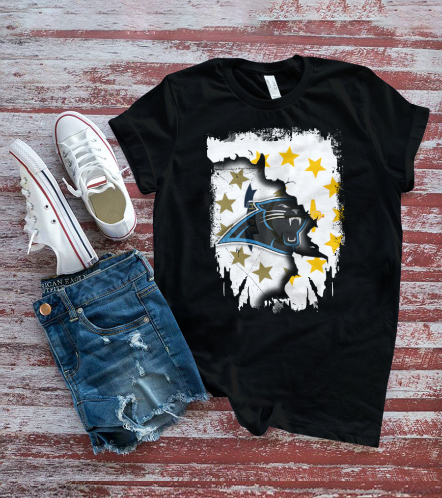 Rhode Island United With Carolina Panthers Logo And Stars T-Shirt