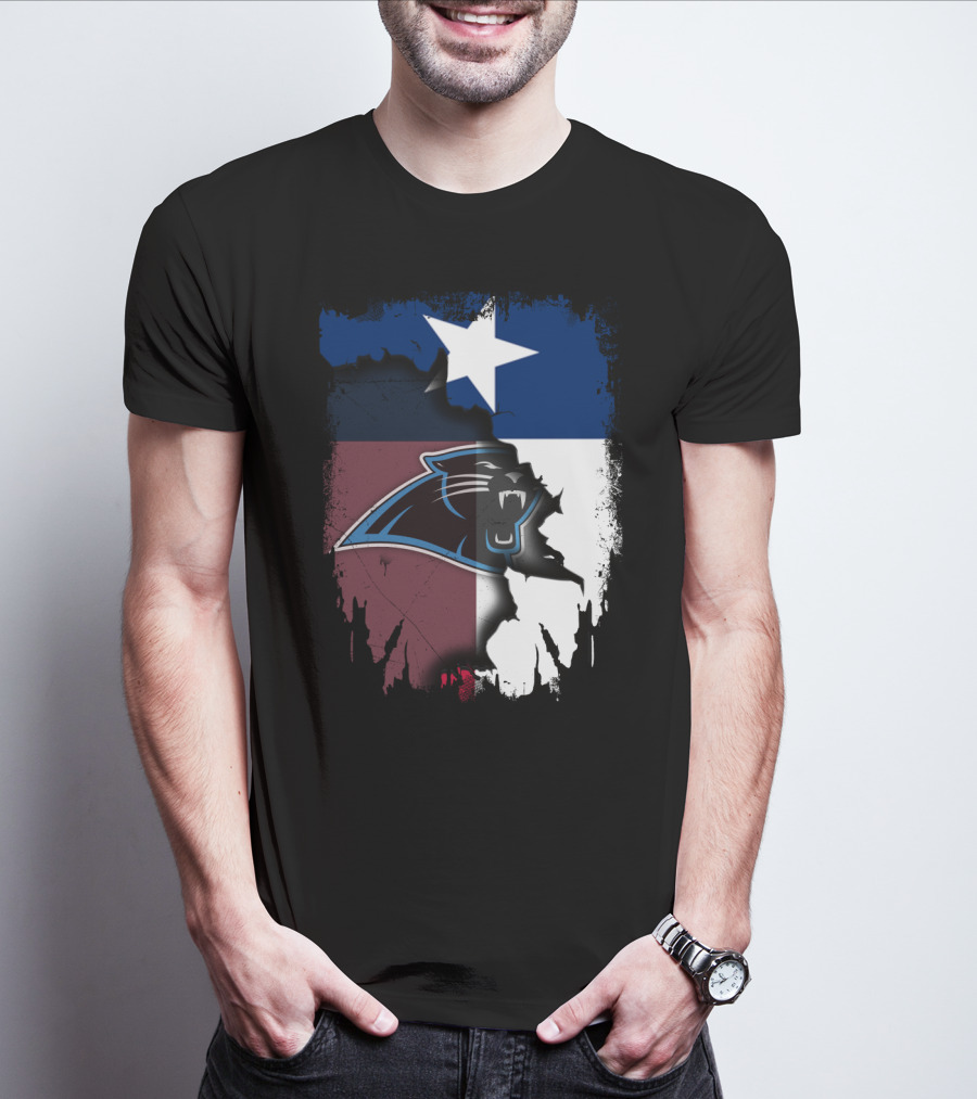 Texas Flag Combined With Carolina Panthers T-Shirt