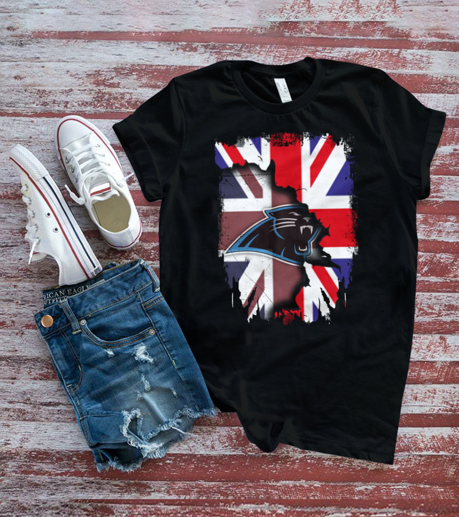 United Kingdom Flag With Panthers Logo Overlay T-Shirt