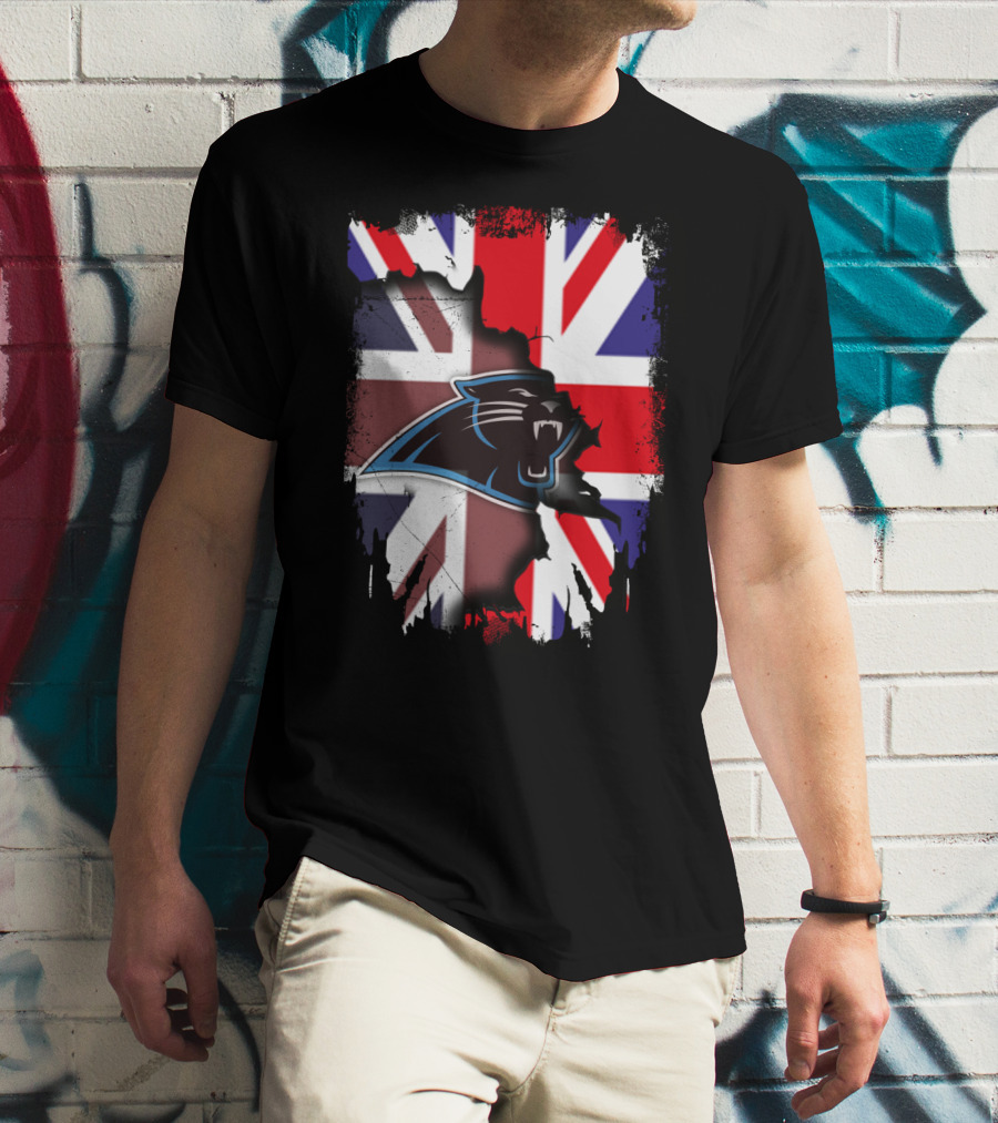 United Kingdom Flag With Panthers Logo Overlay T-Shirt
