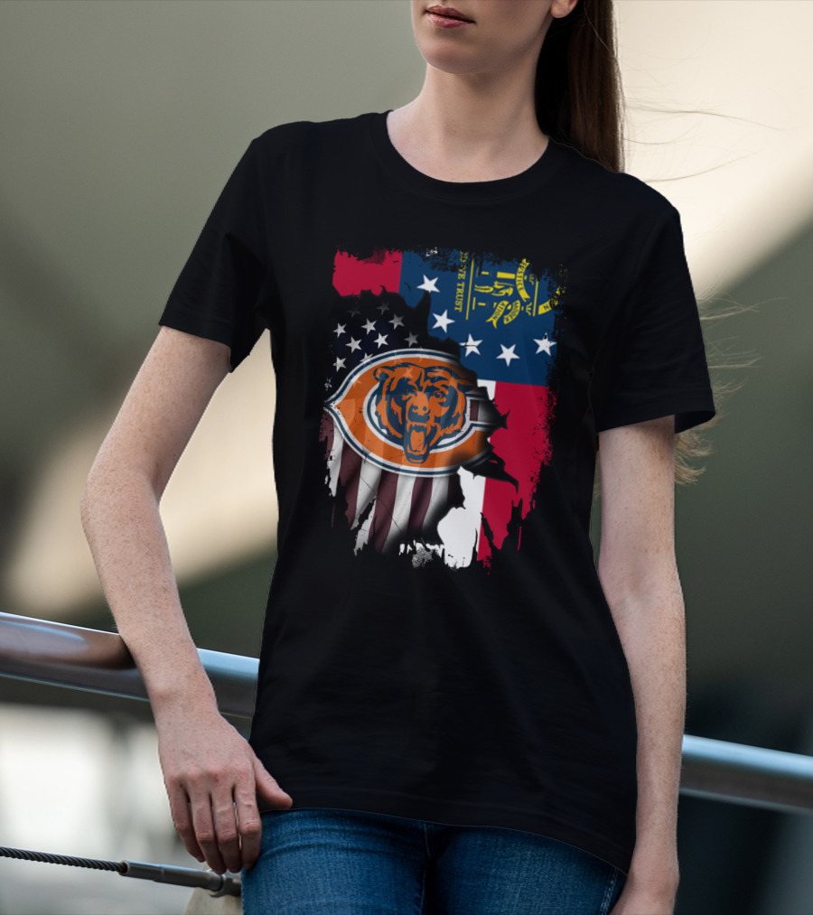 Bear Logo With Georgia And American Flags T-Shirt