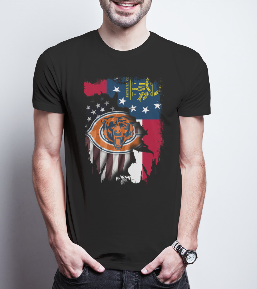 Bear Logo With Georgia And American Flags T-Shirt