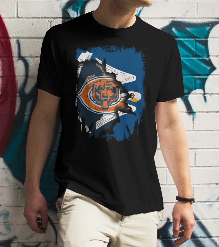 Bears Logo With Eagle Overlay On Torn Blue Background T-Shirt