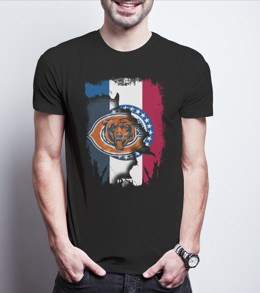 Chicago Bears Emblem Over Missouri Flag Colors T-Shirt
