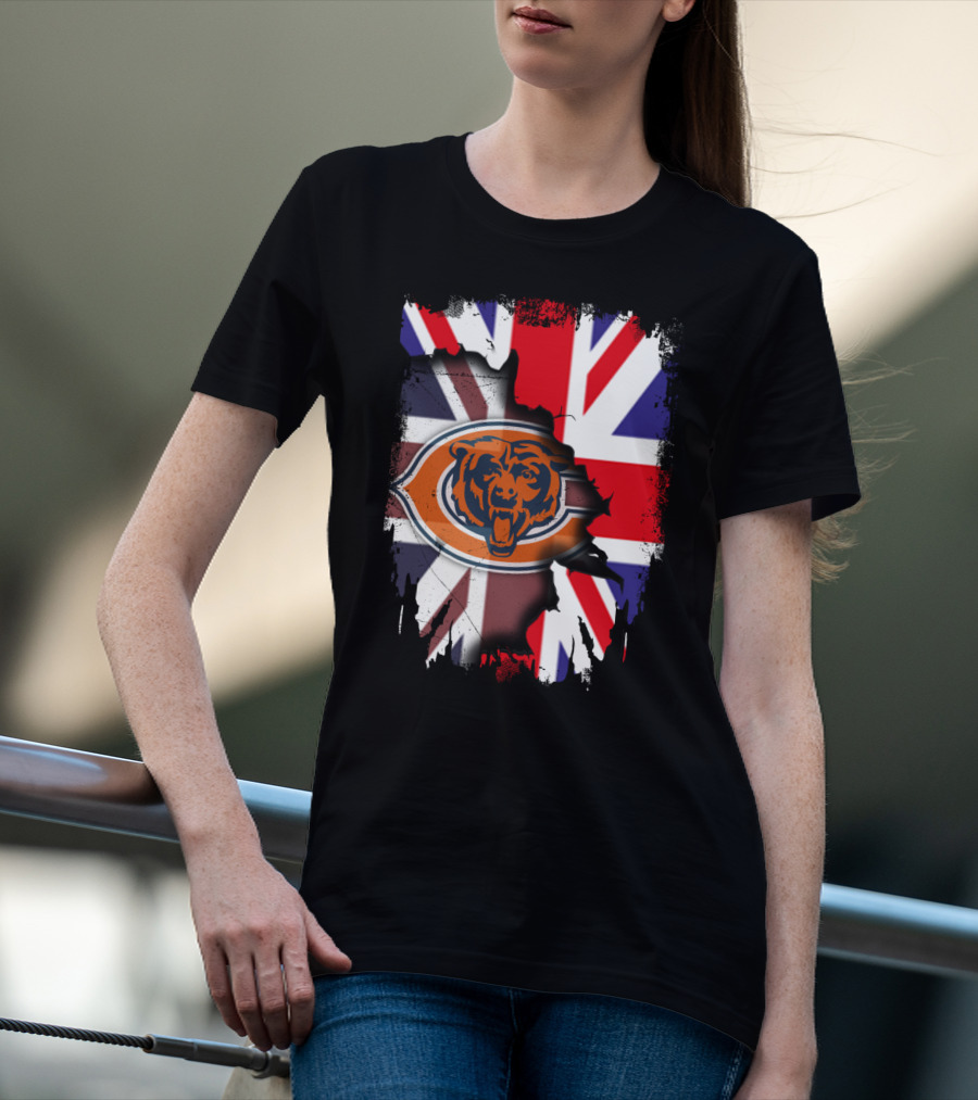 United Kingdom Flag With Chicago Bears Logo Overlap T-Shirt