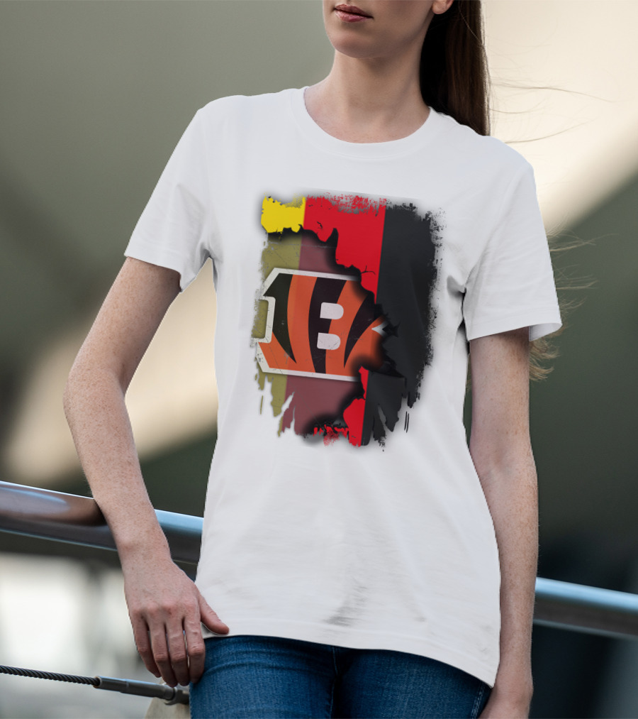 Germany Flag With Cincinnati Bengals Logo Fusion T-Shirt