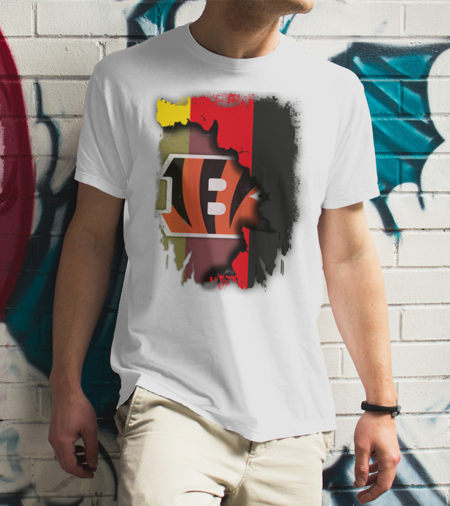 Germany Flag With Cincinnati Bengals Logo Fusion T-Shirt