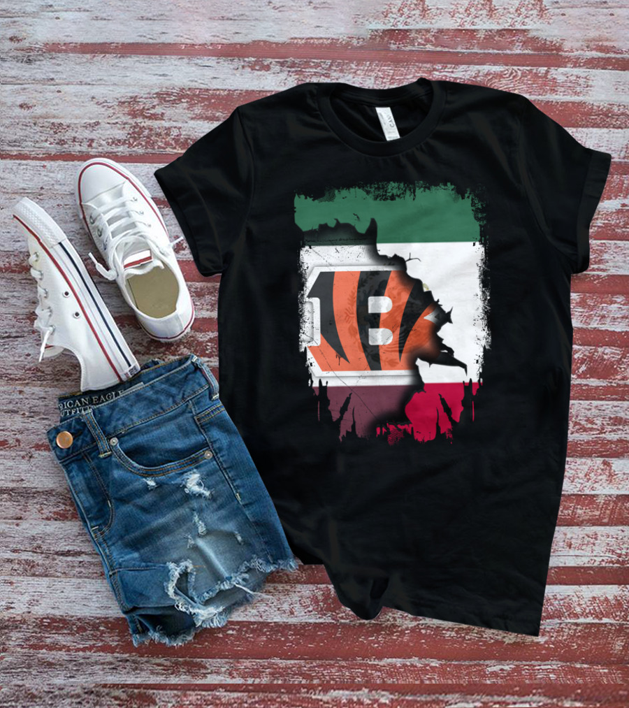 Bengals Logo Over Mexican Flag Together T-Shirt