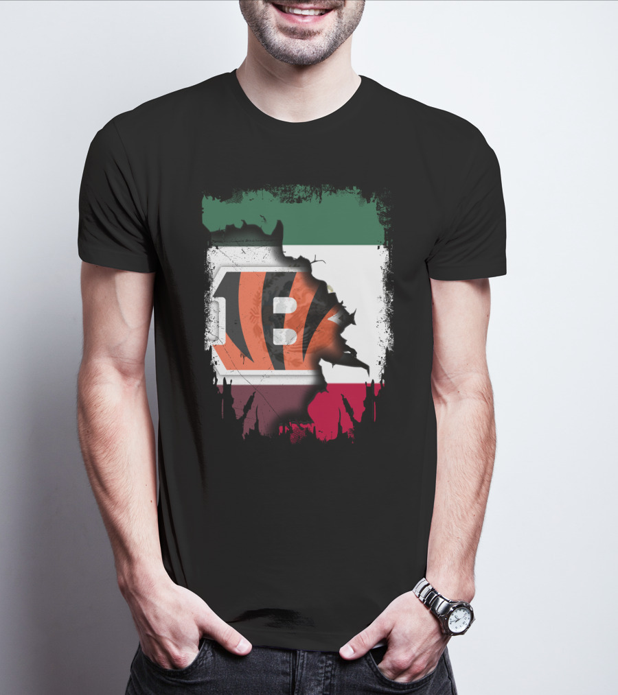 Bengals Logo Over Mexican Flag Together T-Shirt