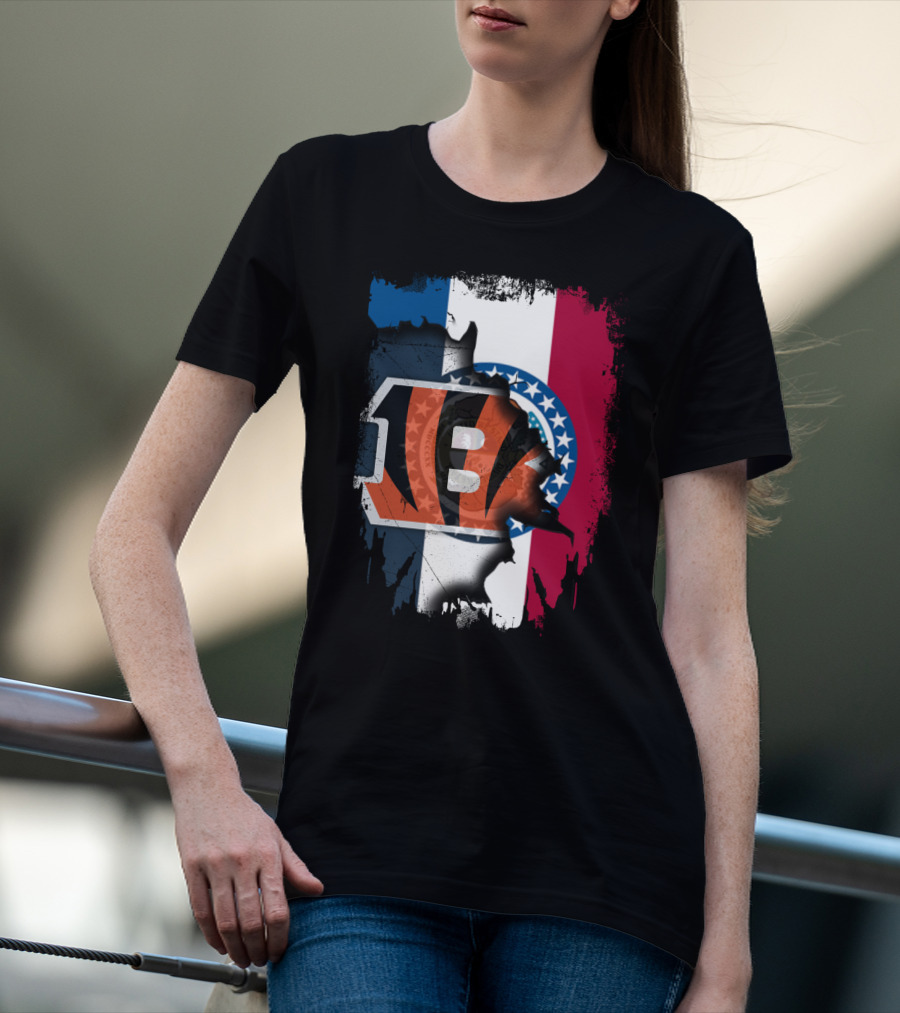 Missouri Flag With Cincinnati Bengals Logo Fusion T-Shirt