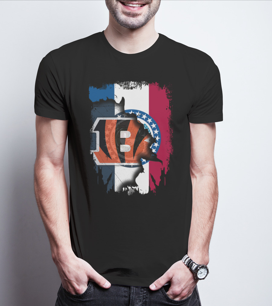 Missouri Flag With Cincinnati Bengals Logo Fusion T-Shirt