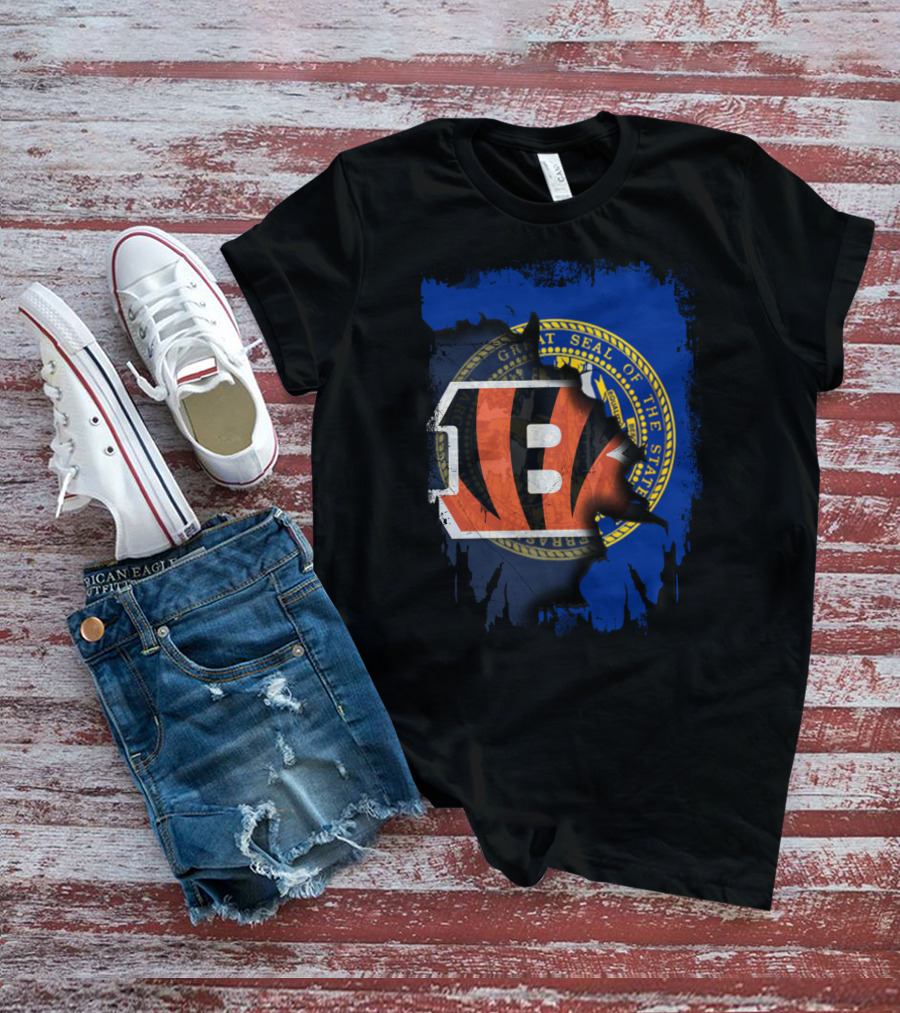 Nebraska State Seal With Cincinnati Bengals Logo Fusion T-Shirt